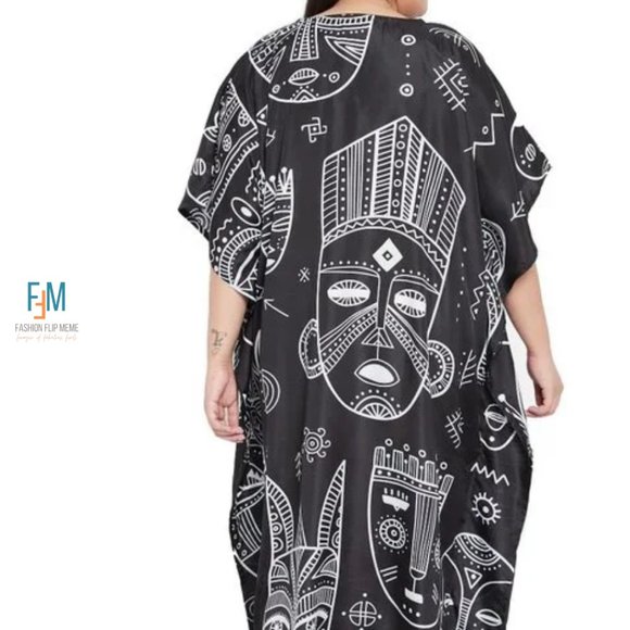 Women's Plus Size Full Length Tribal Print Caftan Maxi Dress OSFA - Picture 7 of 8